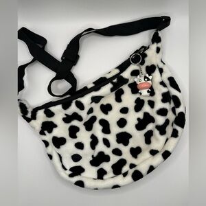 Black and White Faux Fur Cow Print Crossbody Bag